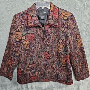 Requirements Women's Sz 12 Zip Jacket Blazer Lined floral brown multicolored